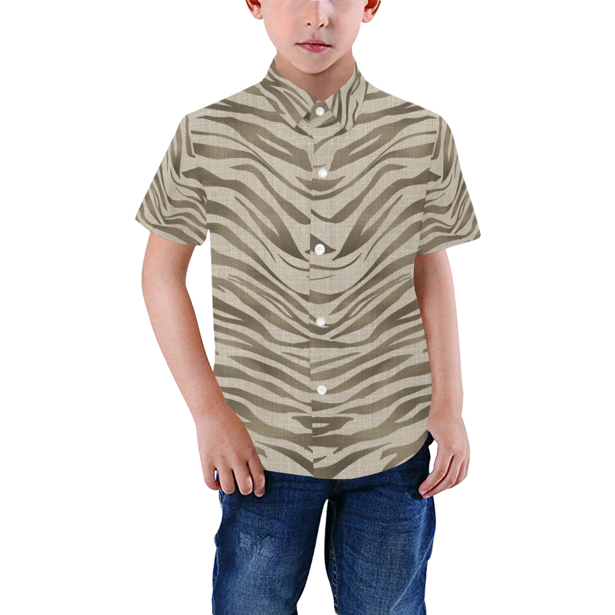 Linen Tiger Animal Print Boys' All Over Print Short Sleeve Shirt (Model T59)