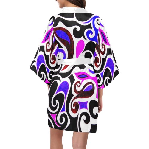 retro swirl abstract doodle 1 Kimono Robe
