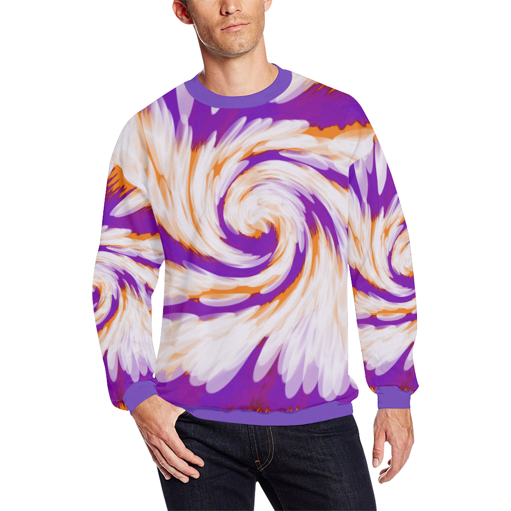 Purple Orange Tie Dye Swirl Abstract Men's Oversized Fleece Crew Sweatshirt (Model H18)
