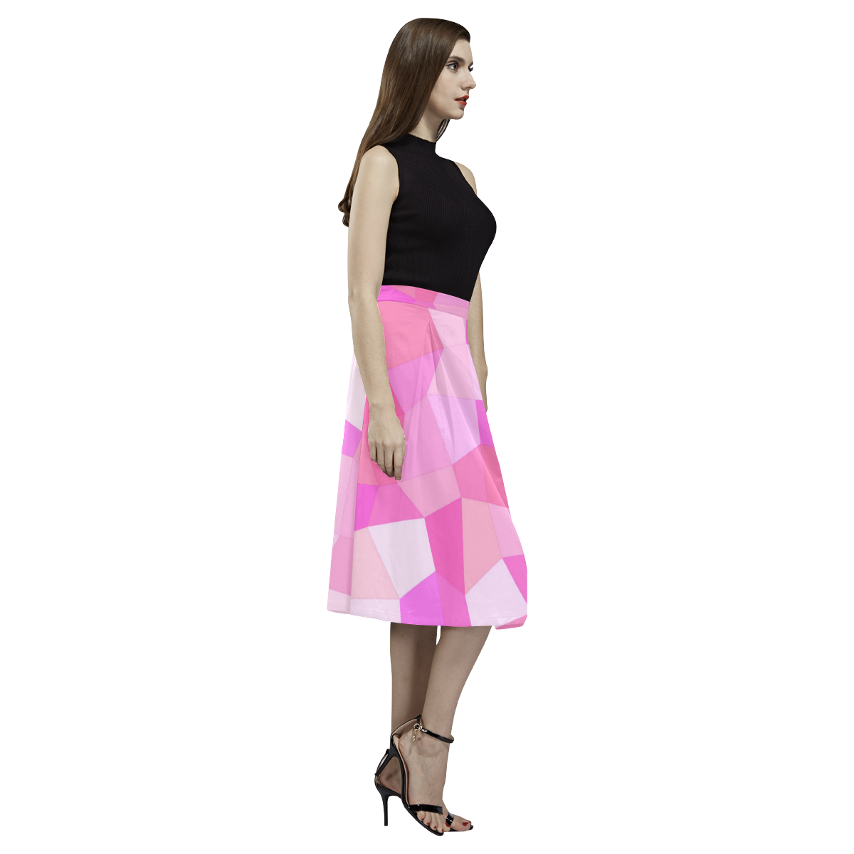 Bright Pink Mosaic Aoede Crepe Skirt (Model D16)