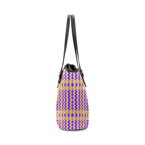 Purple Yellow Modern  Waves Lines Leather Tote Bag/Small (Model 1640)