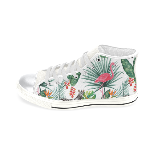 Awesome Flamingo And Zebra High Top Canvas Women's Shoes/Large Size (Model 017)