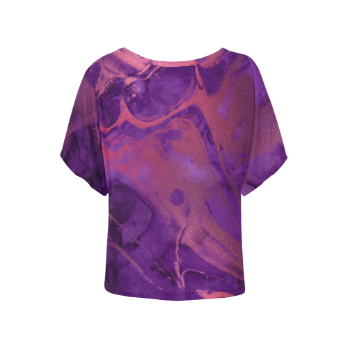 FD's Purple Marble Collection- Women's Purple Marble Blouse 53086 Women's Batwing-Sleeved Blouse T shirt (Model T44)