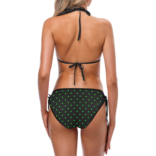 Green Polka Dots on Black Custom Bikini Swimsuit (Model S01)