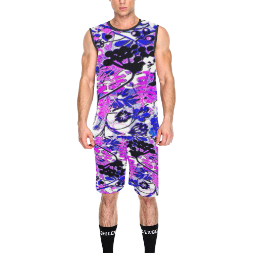floral abstract in bright blues All Over Print Basketball Uniform