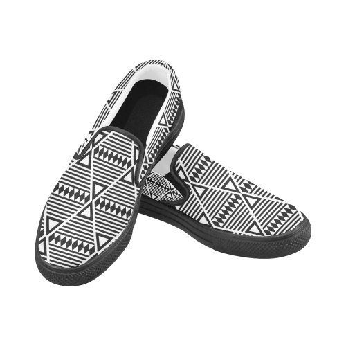 Black Aztec Tribal Women's Unusual Slip-on Canvas Shoes (Model 019)