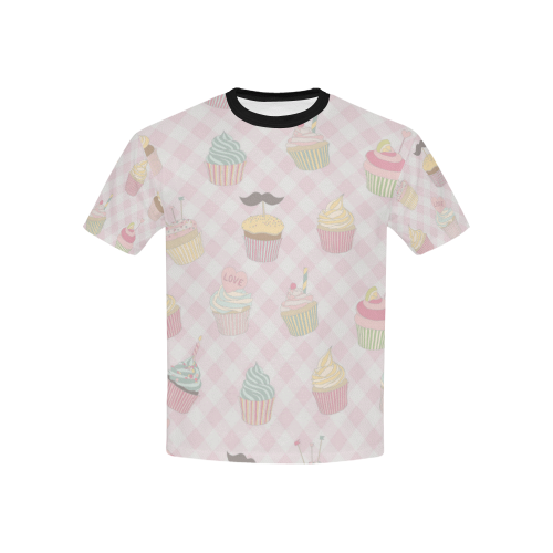 Cupcakes Kids' All Over Print T-Shirt with Solid Color Neck (Model T40)
