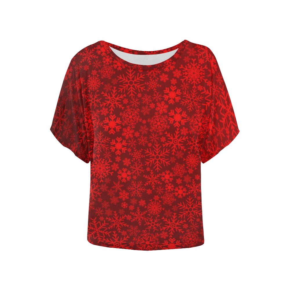 Red Snowflakes Women's Batwing-Sleeved Blouse T shirt (Model T44)