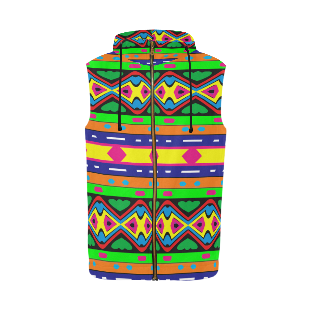 Distorted colorful shapes and stripes All Over Print Sleeveless Zip Up Hoodie for Men (Model H16)