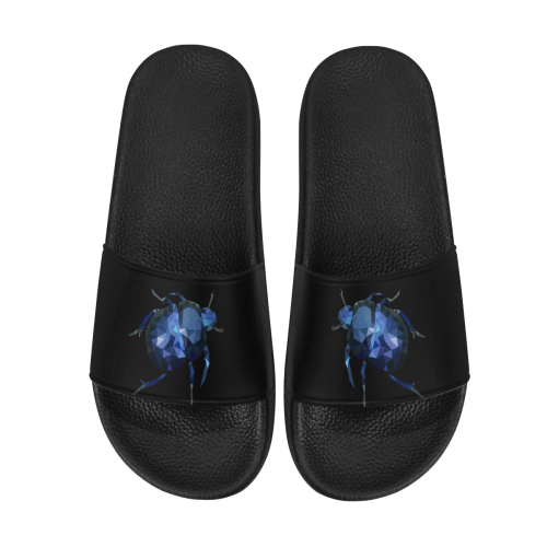 Low poly geometric blue bug Women's Slide Sandals (Model 057)