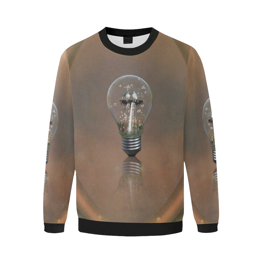 Light bulb with birds Men's Oversized Fleece Crew Sweatshirt/Large Size(Model H18)