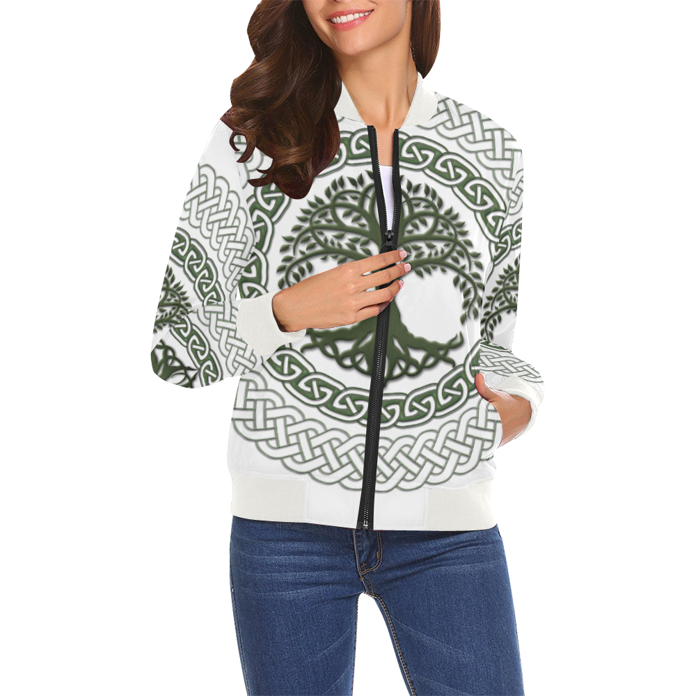 Awesome Celtic Tree Of Life All Over Print Bomber Jacket for Women (Model H19)