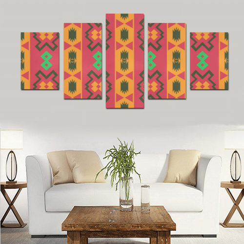 Tribal shapes in retro colors (2) Canvas Print Sets D (No Frame)