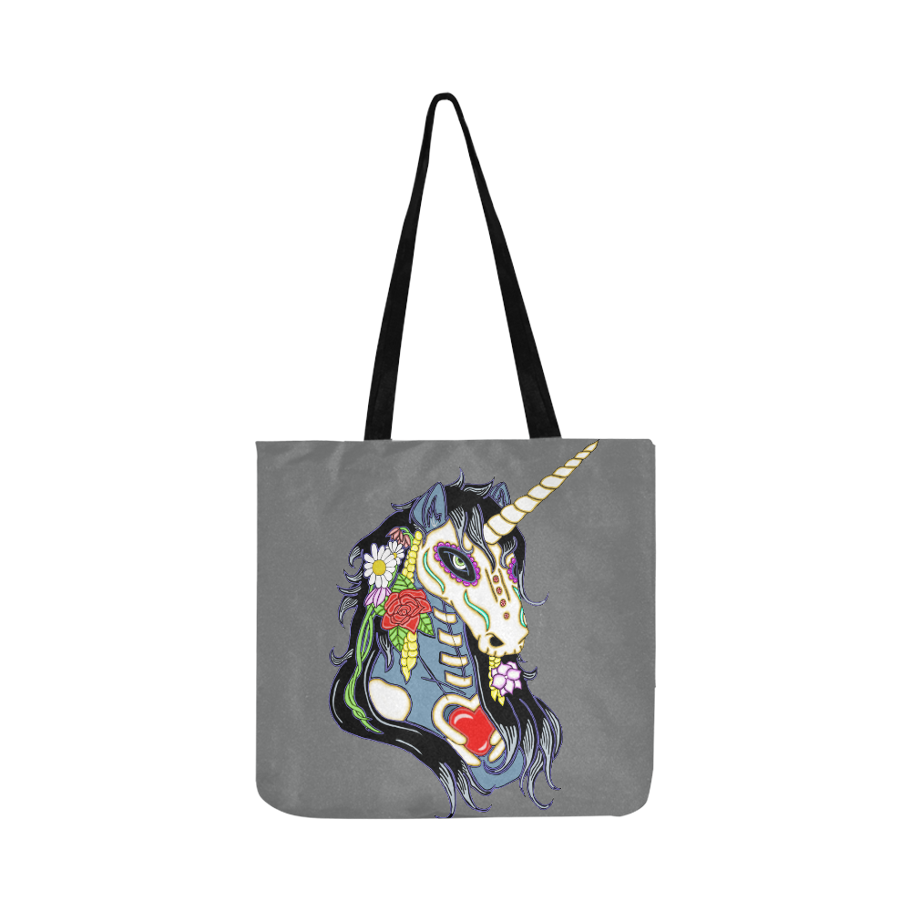 Spring Flower Unicorn Skull Grey Reusable Shopping Bag Model 1660 (Two sides)