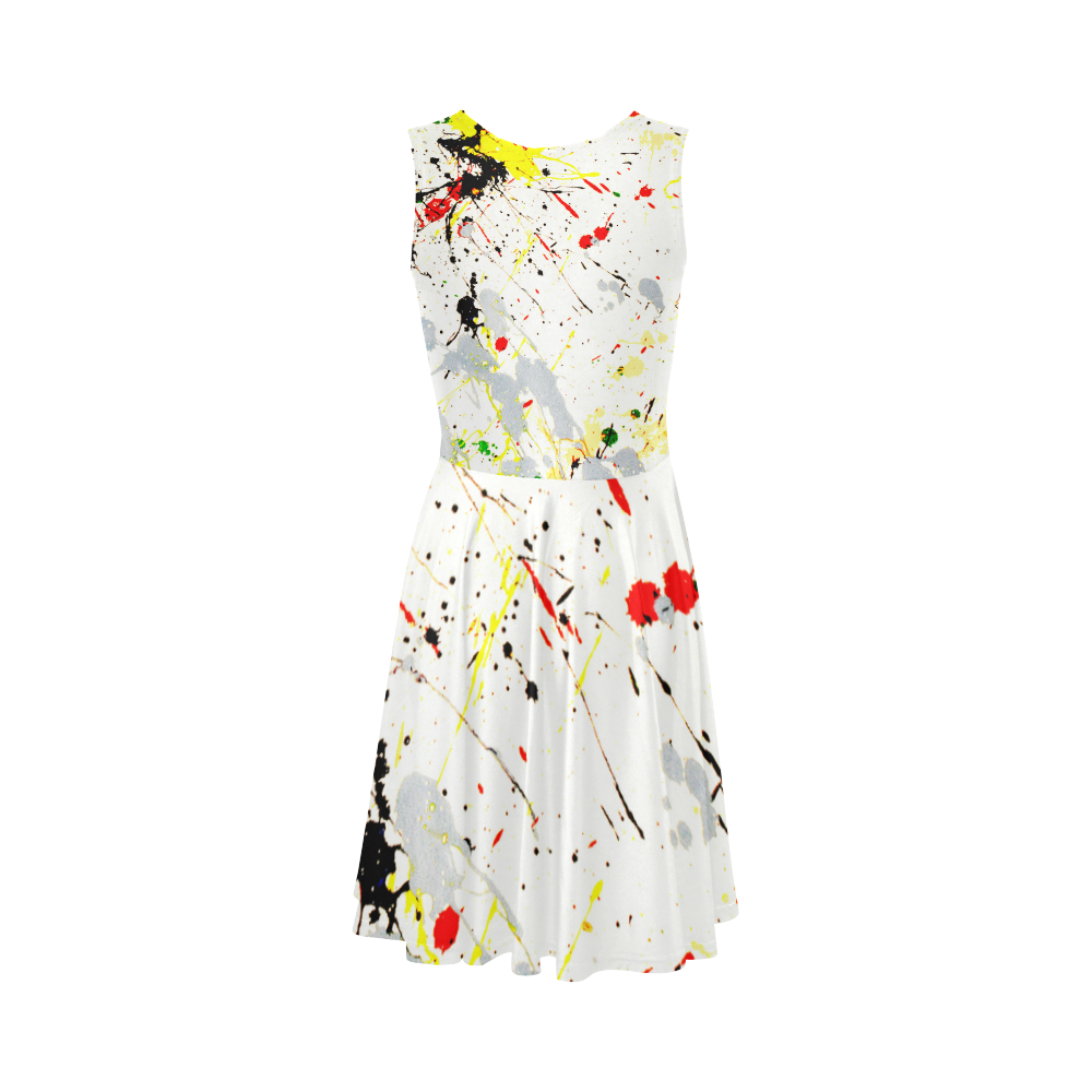 Yellow & Black Paint Splatter Sleeveless Ice Skater Dress (D19)