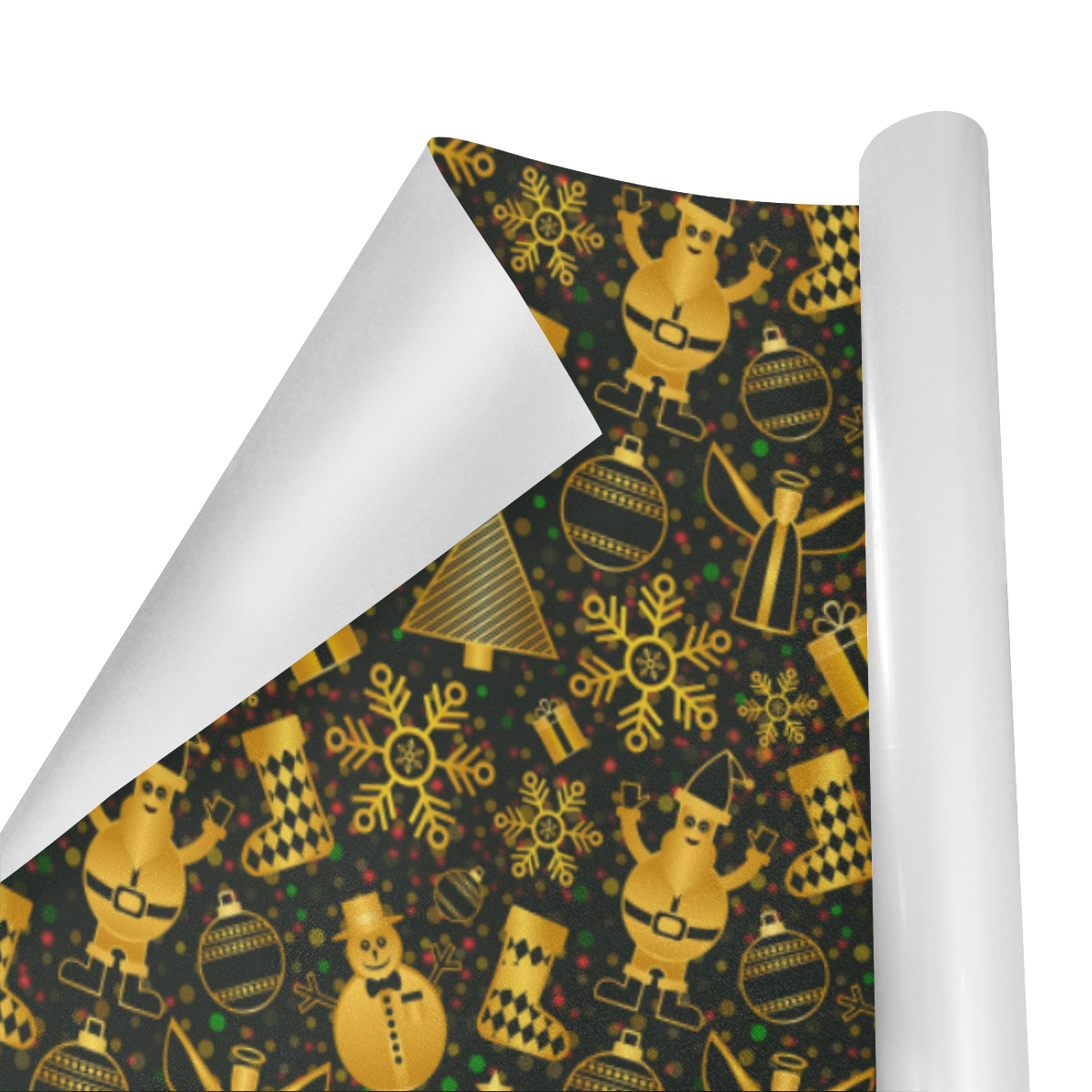 Golden Christmas Icons Gift Wrapping Paper 58"x 23" (1 Roll)