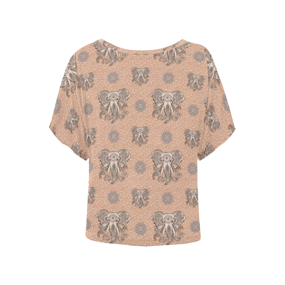 Ethnic Elephant Mandala Pattern Women's Batwing-Sleeved Blouse T shirt (Model T44)