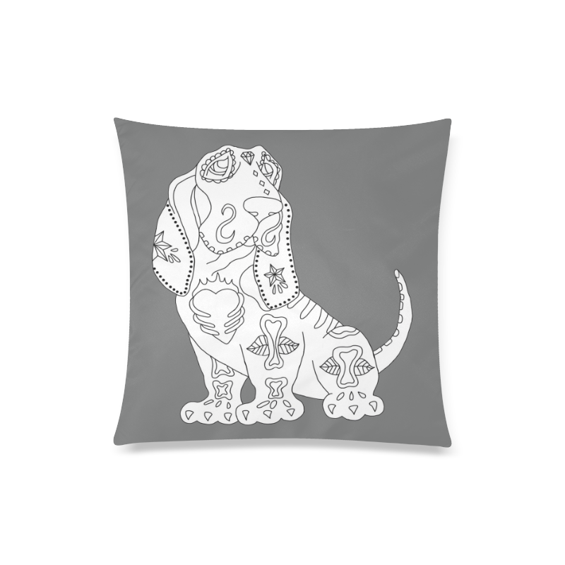 Color Me Basset Hound Sugar Skull Grey Custom Zippered Pillow Case 20"x20"(Twin Sides)