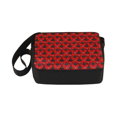 Las Vegas Black and Red Casino Poker Card Shapes on Red Classic Cross-body Nylon Bags (Model 1632)