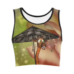 Funny giraffe with umbrella Women's Crop Top (Model T42)