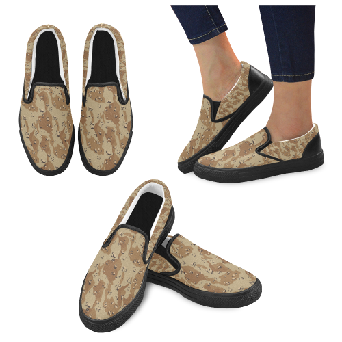 Vintage Desert Brown Camouflage Women's Unusual Slip-on Canvas Shoes (Model 019)