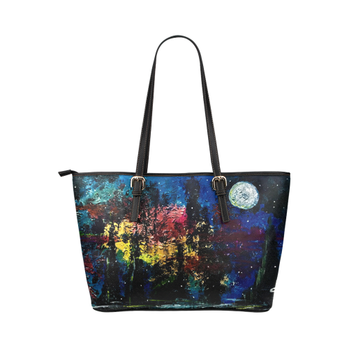 Snowy Snowy Night / Black Leather Tote Bag/Large (Model 1651)