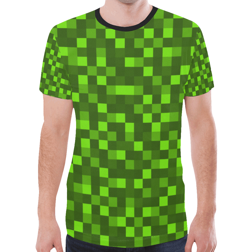 funky funny light and dark green neon color pixel pixels blocks gamer New All Over Print T-shirt for Men (Model T45)