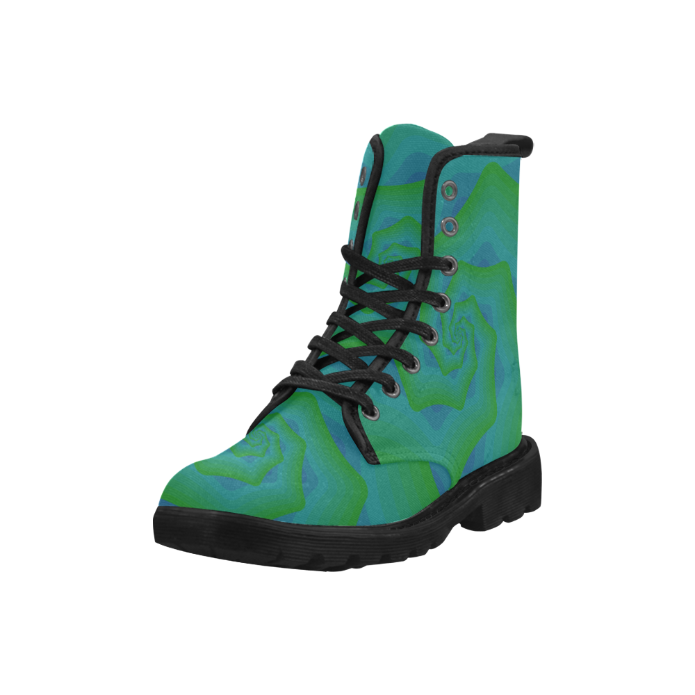 Green blue wave Martin Boots for Women (Black) (Model 1203H)