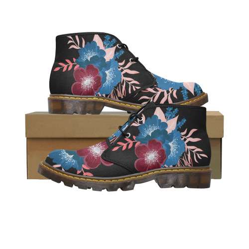 FLORAL DESIGN 19 Men's Canvas Mid-Top Boots (Model 2402-1)