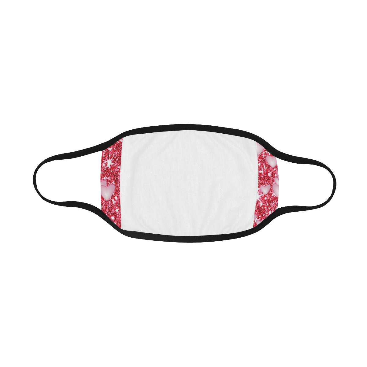 Hearts on Sparkling glitter print, red Mouth Mask