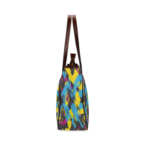 Colorful paint stokes on a black background Classic Tote Bag (Model 1644)