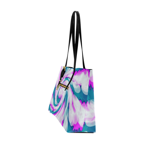 Turquoise Pink Tie Dye Swirl Abstract Euramerican Tote Bag/Large (Model 1656)