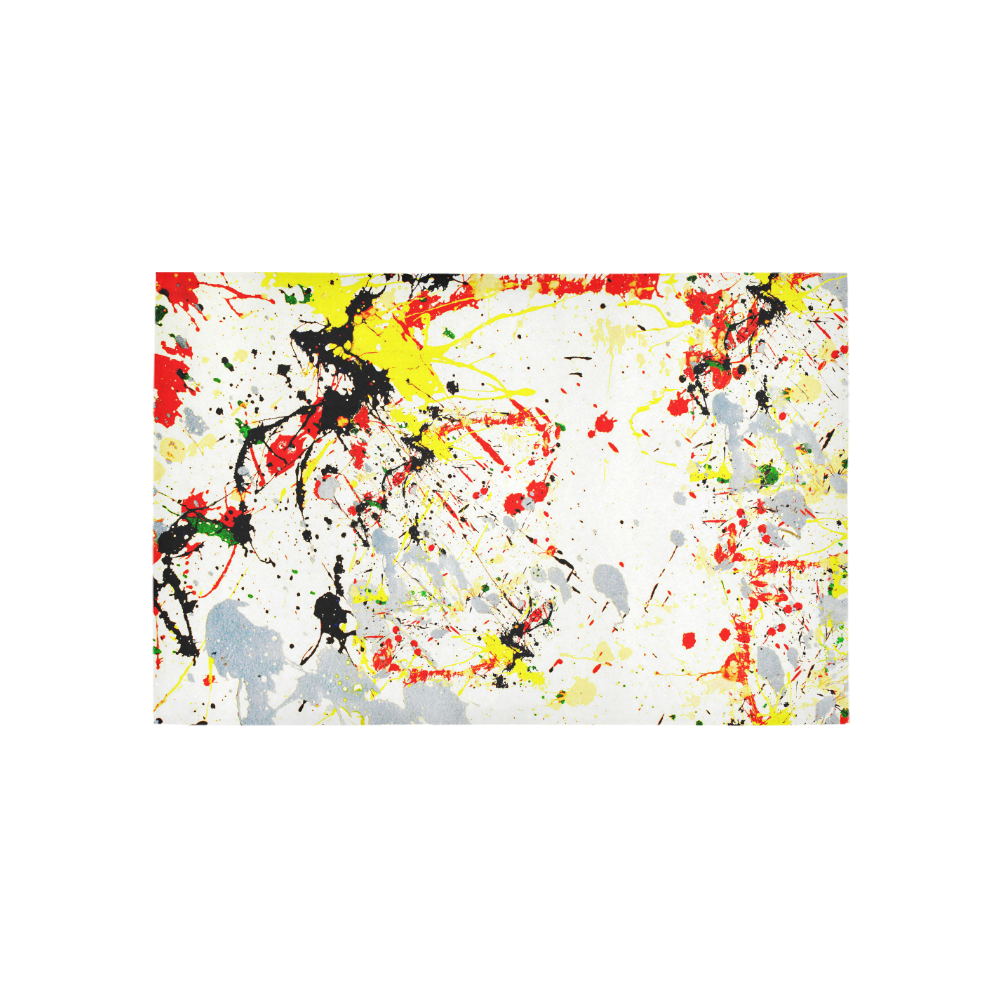 Black, Red, Yellow Paint Splatter Area Rug 5'x3'3''