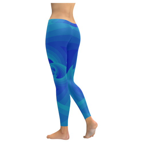 Royal blue wave Women's Low Rise Leggings (Invisible Stitch) (Model L05)