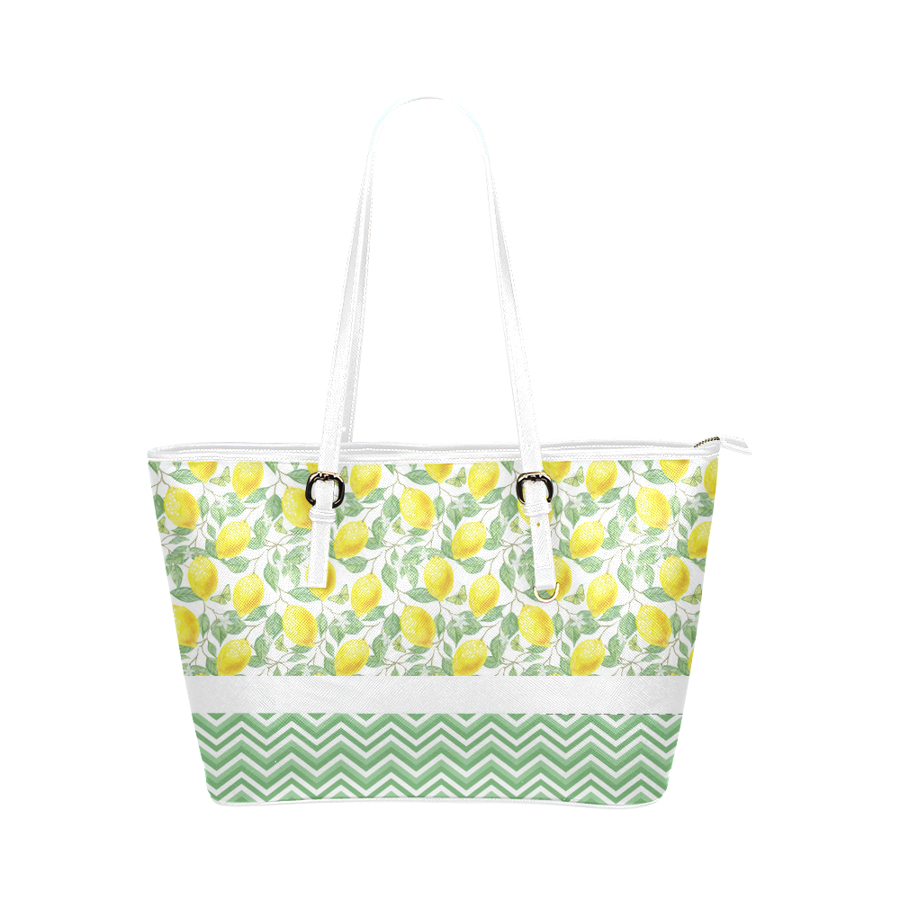Lemons With Chevron Leather Tote Bag/Large (Model 1651)
