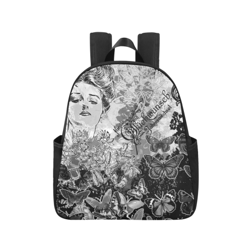 Lady and butterflies Multi-Pocket Fabric Backpack (Model 1684)