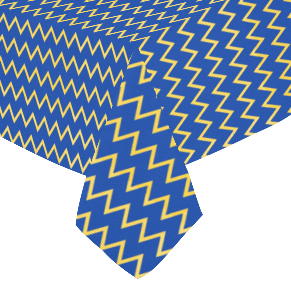 Chevron Jaune/Bleu Cotton Linen Tablecloth 52"x 70"