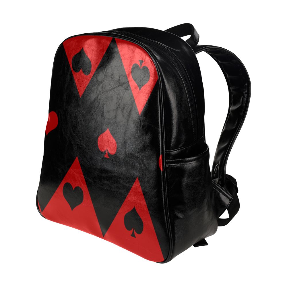 Las Vegas Black Red Play Card Shapes Multi-Pockets Backpack (Model 1636)