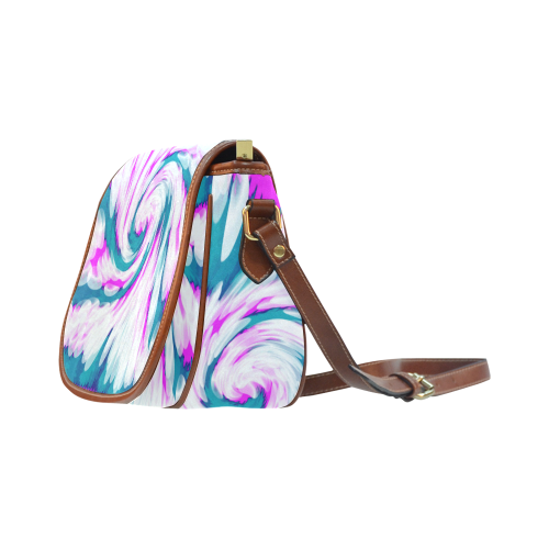 Turquoise Pink Tie Dye Swirl Abstract Saddle Bag/Large (Model 1649)