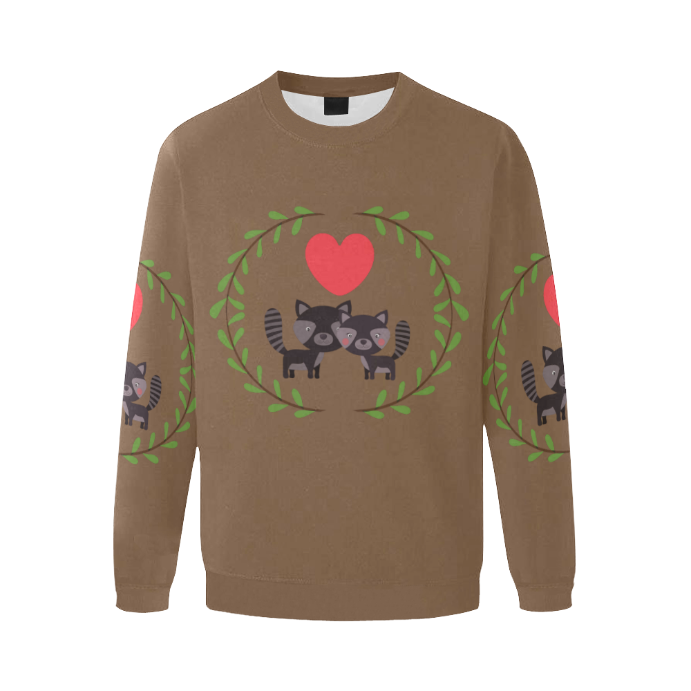 Racoons in love brown Men's Oversized Fleece Crew Sweatshirt/Large Size(Model H18)