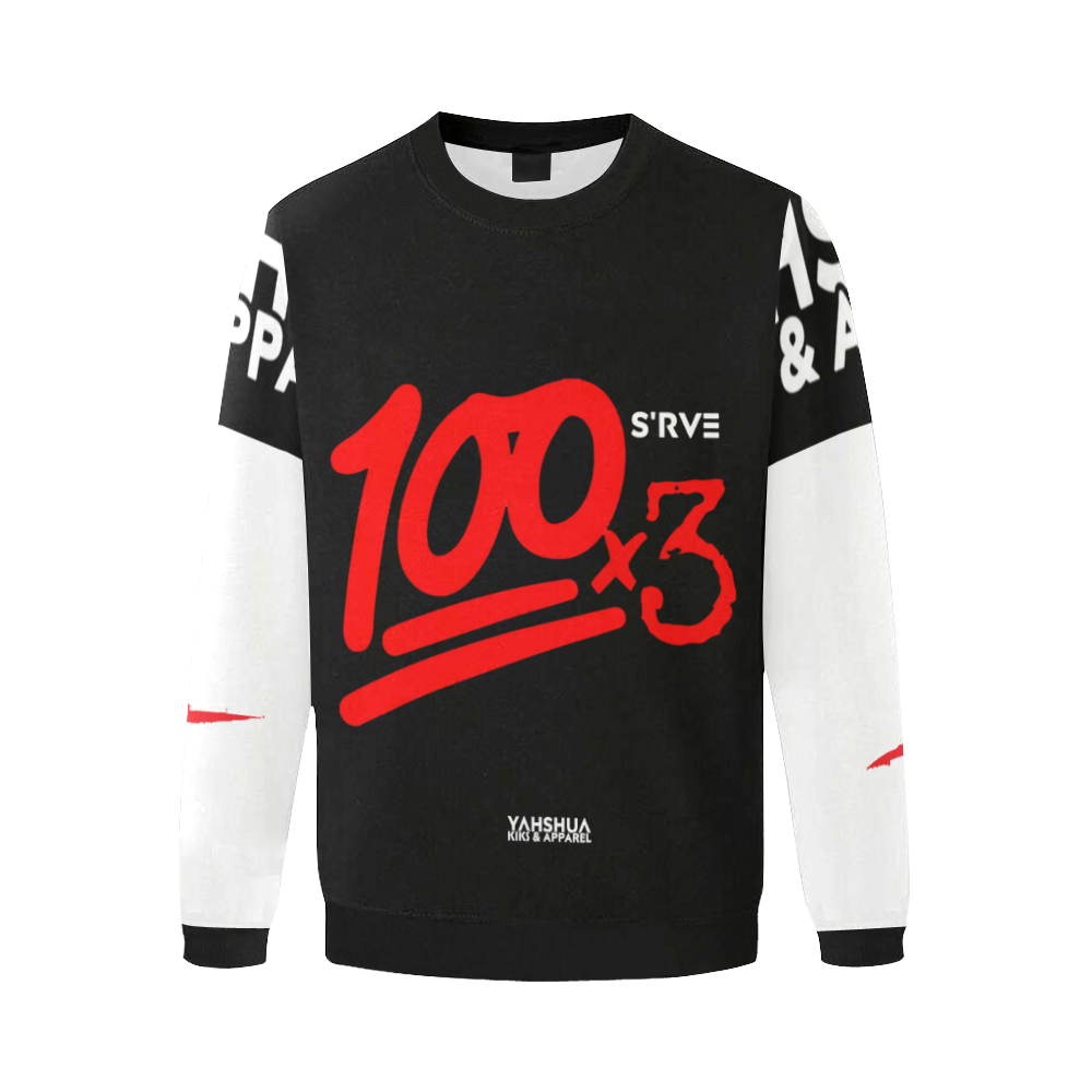 100x3 (Black White) Men's Oversized Fleece Crew Sweatshirt (Model H18)
