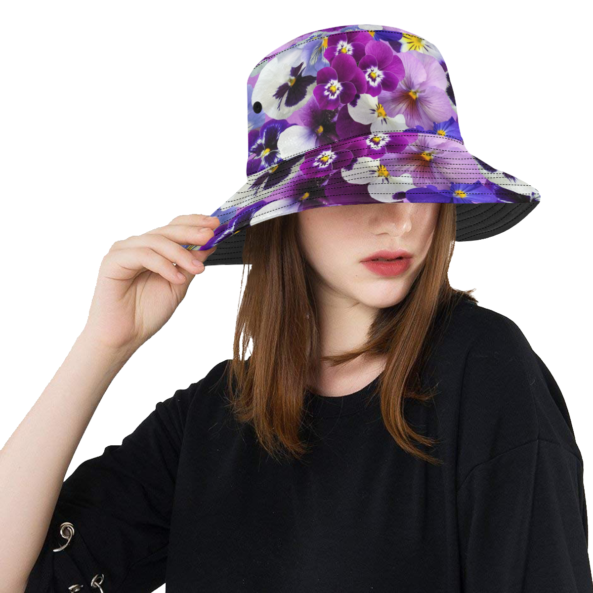 Pretty Purple Pansies All Over Print Bucket Hat