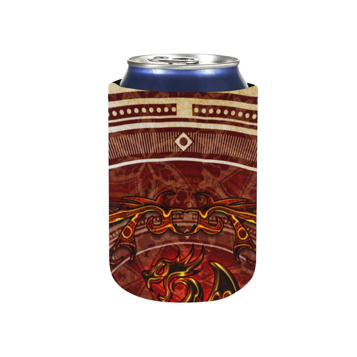 Awesome draogn, red colors Neoprene Can Cooler 4" x 2.7" dia.