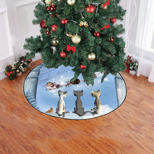 Christmas, cute cats and Santa Claus Christmas Tree Skirt 47" x 47"