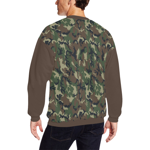Woodland Forest Green Camouflage (Vest Style) Brown All Over Print Crewneck Sweatshirt for Men/Large (Model H18)