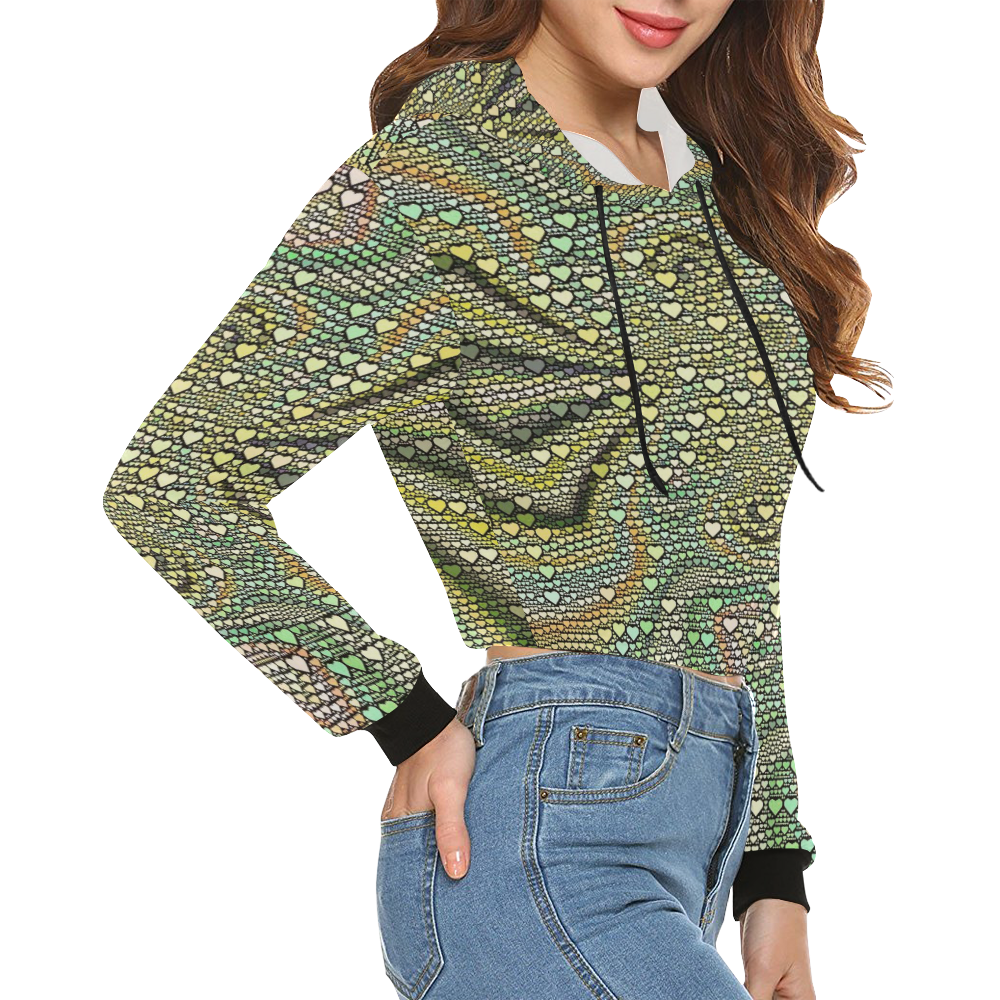 hearts everywhere E  by JamColors All Over Print Crop Hoodie for Women (Model H22)