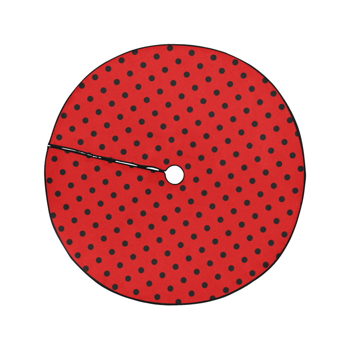 Polka Dots Black on Red Christmas Tree Skirt 47" x 47"