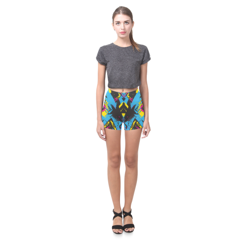 Colorful paint stokes on a black background Briseis Skinny Shorts (Model L04)