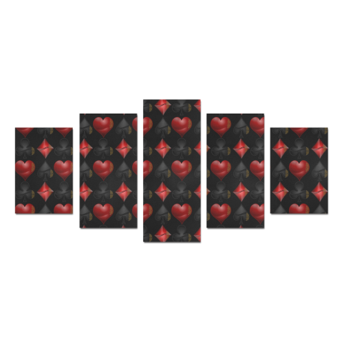 Las Vegas Black and Red Casino Poker Card Shapes on Black Canvas Print Sets D (No Frame)