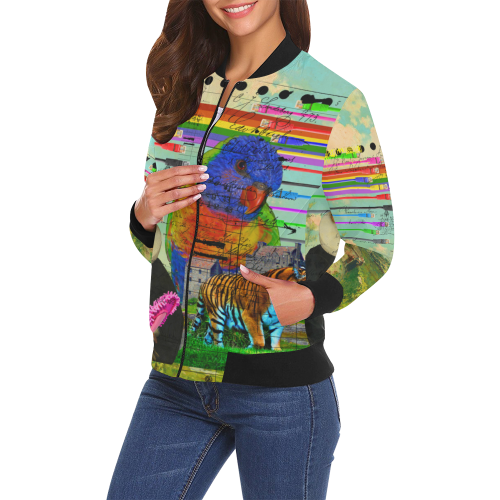 THE BIG PARROT All Over Print Bomber Jacket for Women (Model H19)